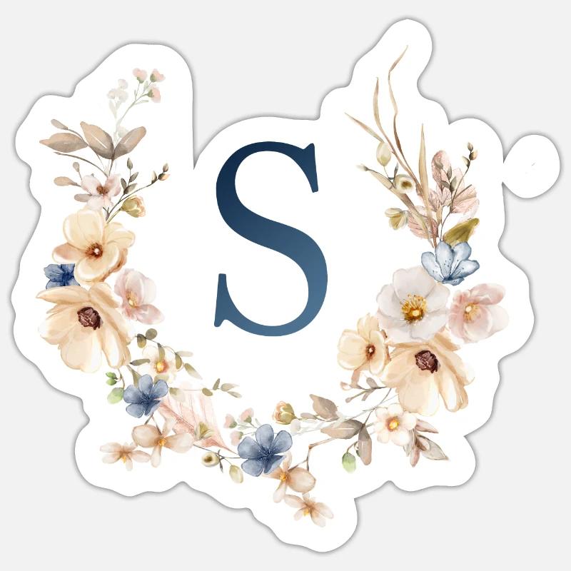 S Monogramm , Floral, Boho Sticker Größe S (10 x 10 cm)