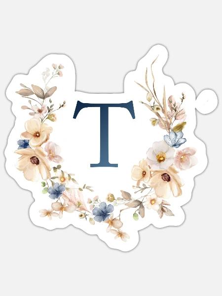 T Monogramm , Floral, Boho - Sticker Größe S (10 x 10 cm) - Mattweiß