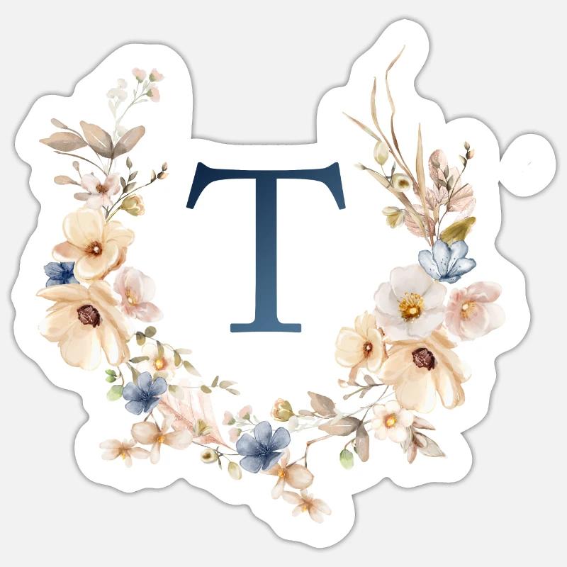 T Monogram, Floral, Boho Sticker size S (10 x 10 cm)
