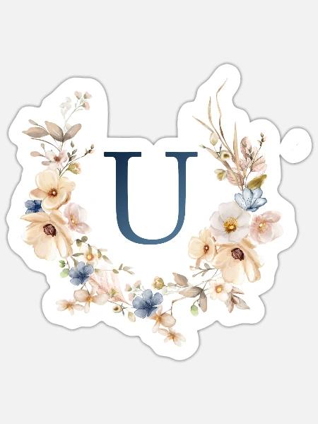 U Monogramm , Floral, Boho - Sticker Größe S (10 x 10 cm) - Mattweiß