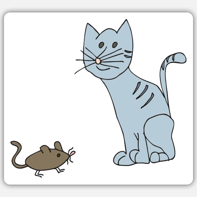 Chat et souris - Sticker taille S (10 x 10 cm) - blanc mat