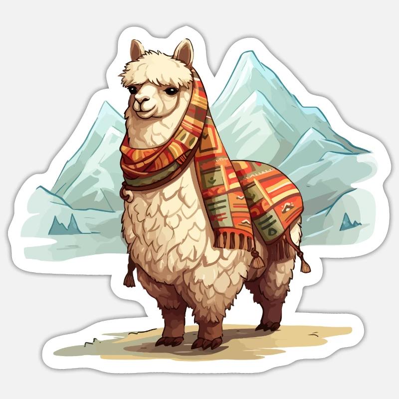 Alpaca with blanket - Sticker size S (10 x 10 cm) - white matte