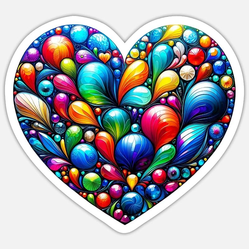 Buntes Herz - Sticker Größe S (10 x 10 cm) - Mattweiß