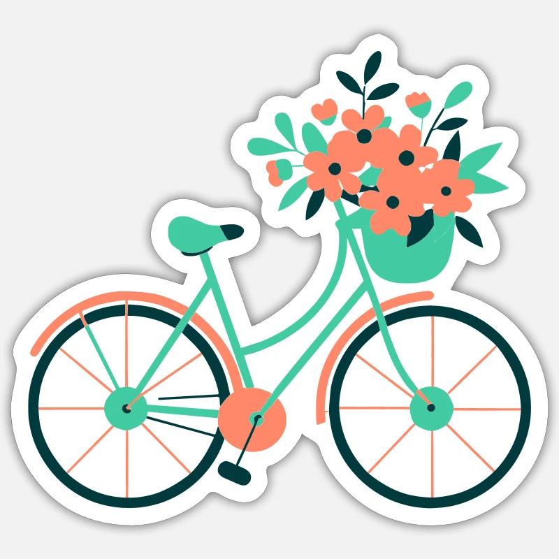Fahrrad mit Blumen personalisierbar Sticker Größe S (10 x 10 cm)