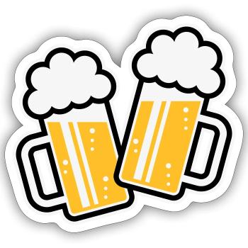 2 chopes de bière toast, à votre santé ! (Chopes à bière 3C) - Sticker taille S (10 x 10 cm) - blanc mat - Devant