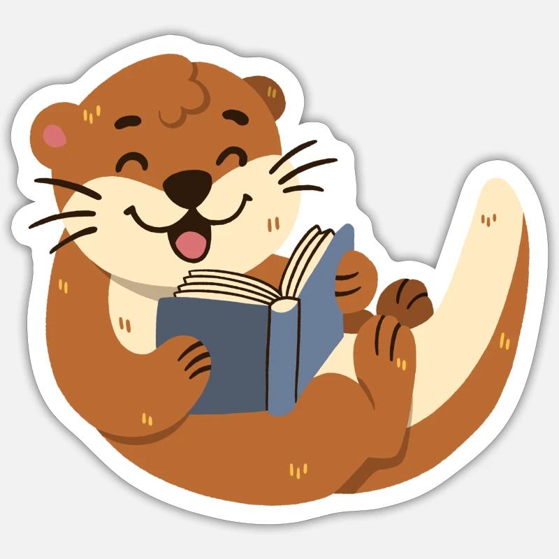 Otter liest ein Buch Sticker Größe S (10 x 10 cm)