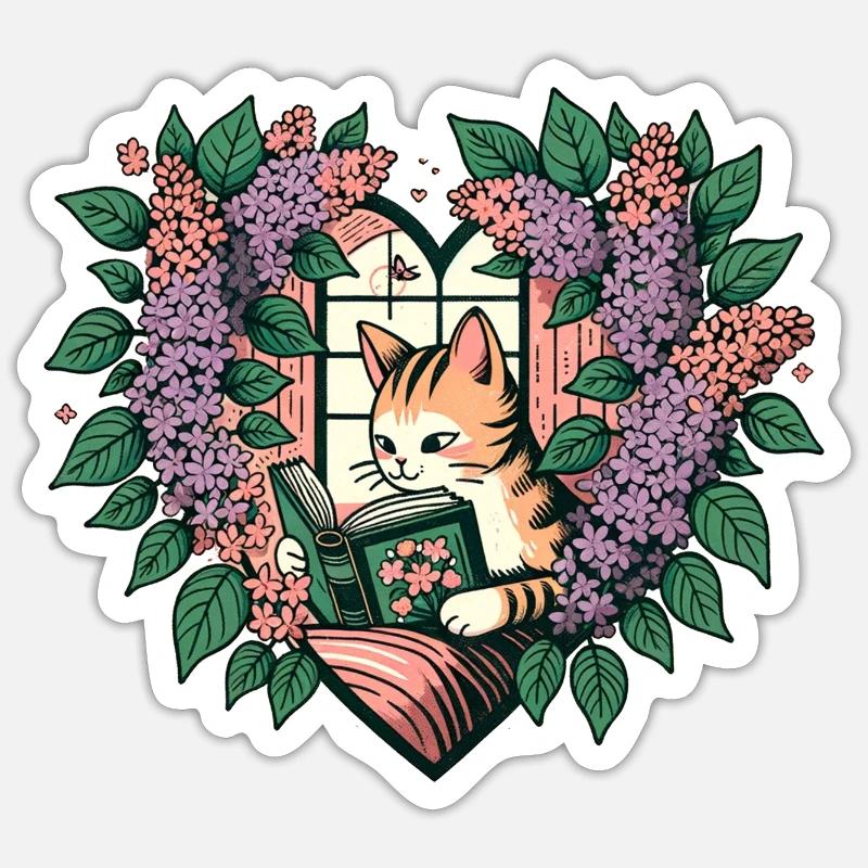 Chat de lecture - Sticker taille S (10 x 10 cm) - blanc mat