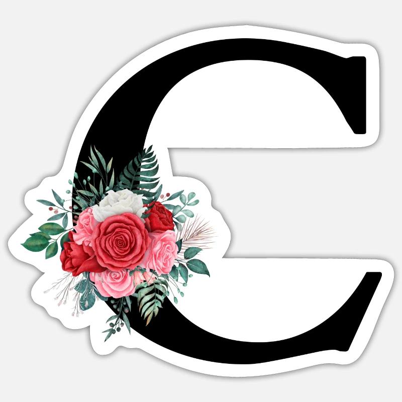 Roter Blumenbuchstabe c - Sticker Größe S (10 x 10 cm) - Mattweiß