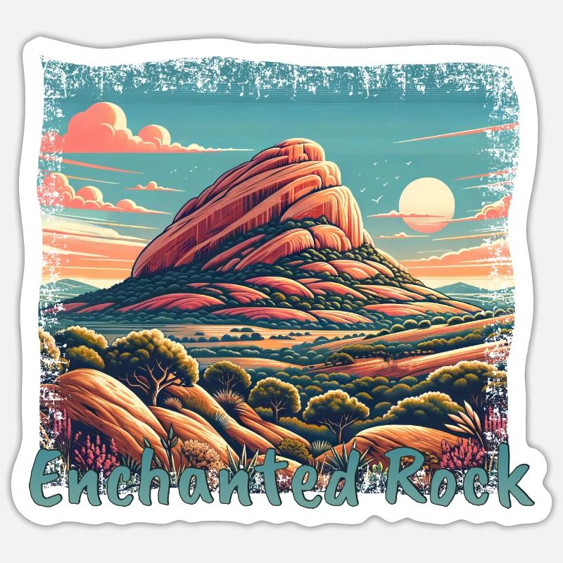 Enchanted Rock Texas Grunge Mountains - Sticker size S (10 x 10 cm) - white matte