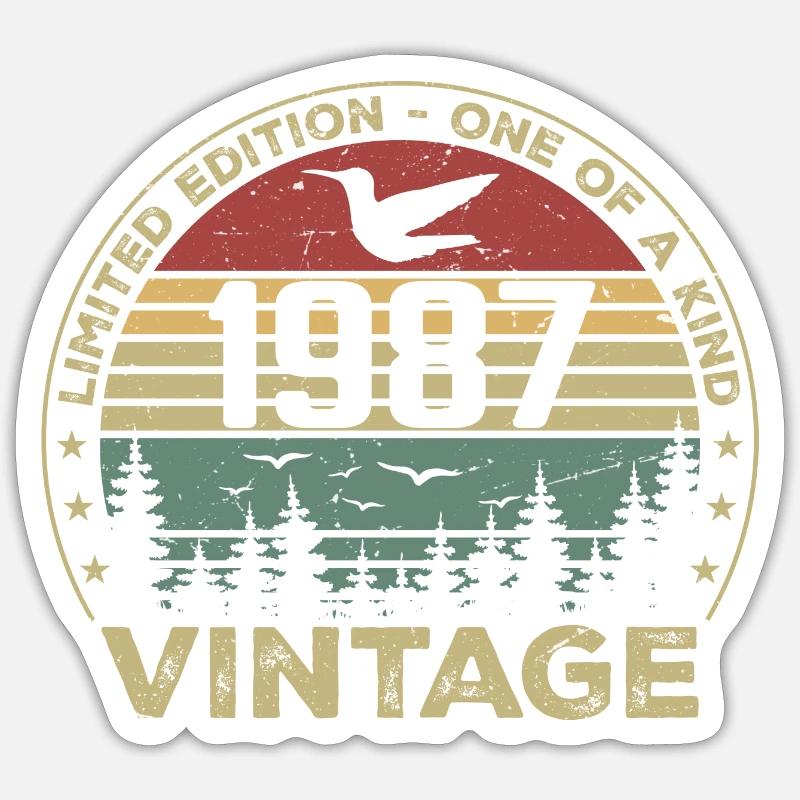 Vintage 1987 Original 1987 Rétro Anniversaire 1987 - Sticker taille S (10 x 10 cm) - blanc mat