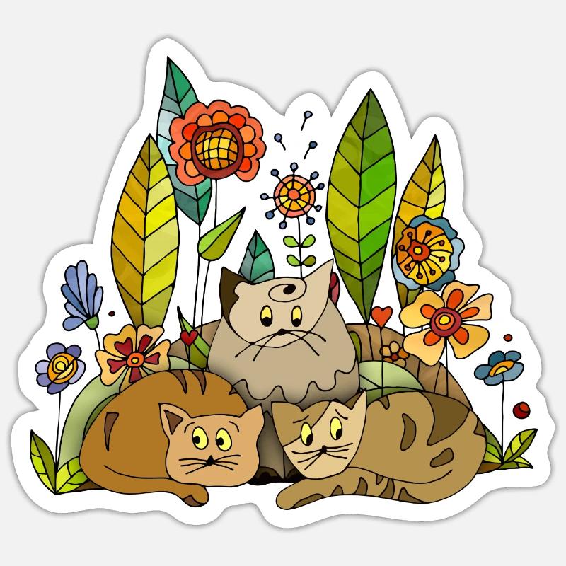 Katzen - Sticker Größe S (10 x 10 cm) - Mattweiß