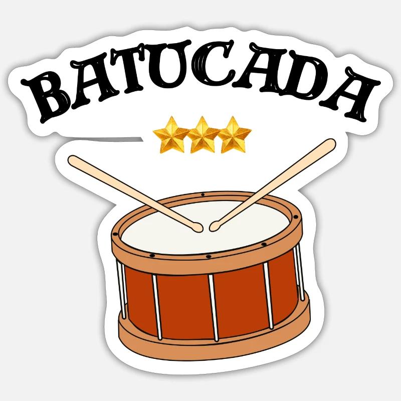 batucada, percussion, tambour - Sticker taille S (10 x 10 cm) - blanc mat