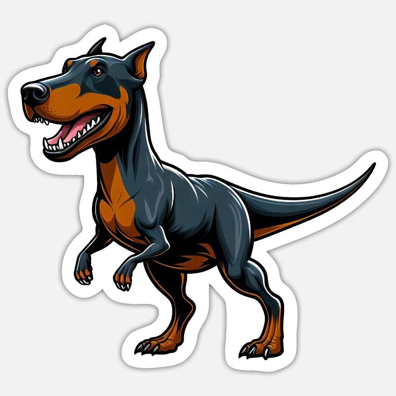 T-Rex Doberman Mix Fabulous Animal - Sticker taille S (10 x 10 cm) - blanc mat
