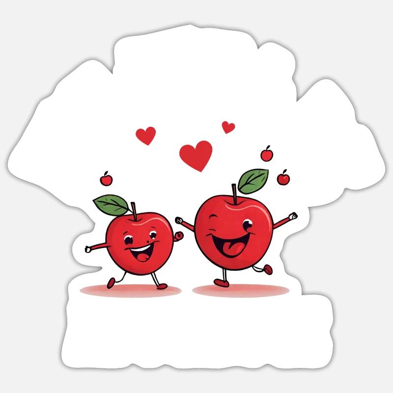 red apples singing and dancing hand in hand - Sticker size S (10 x 10 cm) - white matte