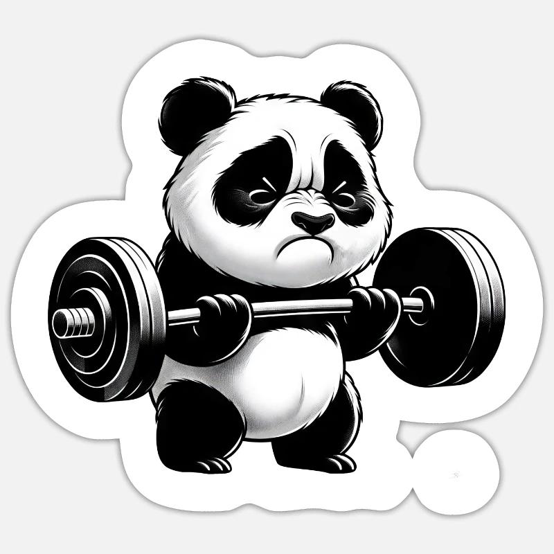 Drôle de panda faisant de la musculation - Sticker taille S (10 x 10 cm) - blanc mat