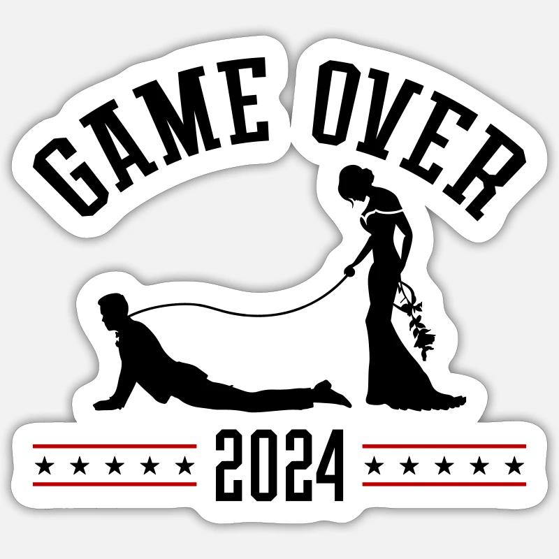 Mariage Game Over 2024 - Sticker taille S (10 x 10 cm) - blanc mat