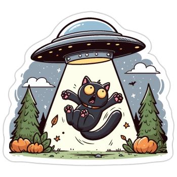 Katze UFO Abduction Halloween Space Aliens Lustig - Sticker Größe S (10 x 10 cm) - Mattweiß - Vorne