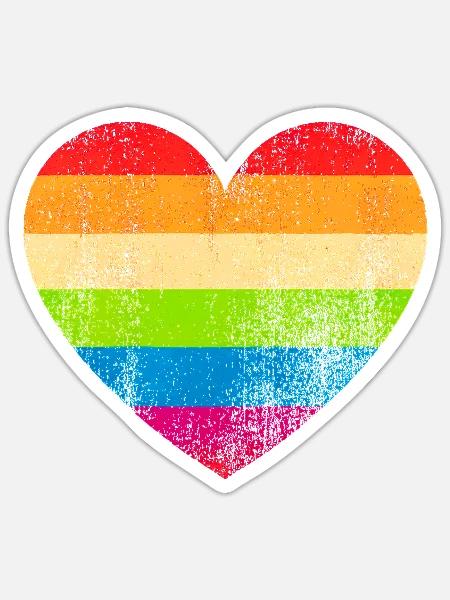 Regenbogen Herz des Stolzes – Streifen der Liebe und Farbe - Sticker Größe S (10 x 10 cm) - Mattweiß
