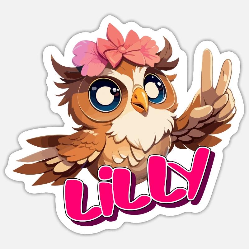 LILLY - Schöner Mädchen Name mit süßer EULE Sticker Größe S (10 x 10 cm)