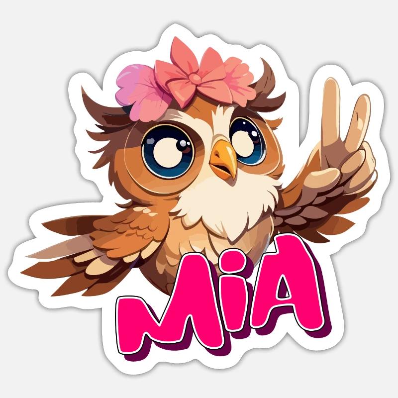 MIA - Schöner Mädchen Name mit süßer EULE Sticker Größe S (10 x 10 cm)