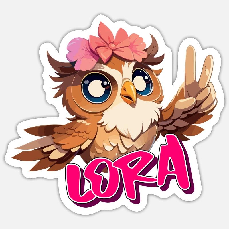 LORA - Schöner Mädchen Name mit süßer EULE Sticker Größe S (10 x 10 cm)