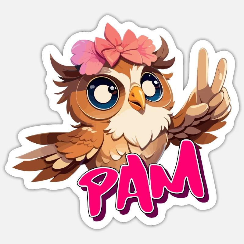 PAM - Schöner Mädchen Name mit süßer EULE Sticker Größe S (10 x 10 cm)