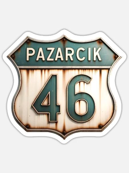 Vintage Pazarcik 46 Straßenschild - Retro Türkisch - Sticker Größe S (10 x 10 cm) - Mattweiß