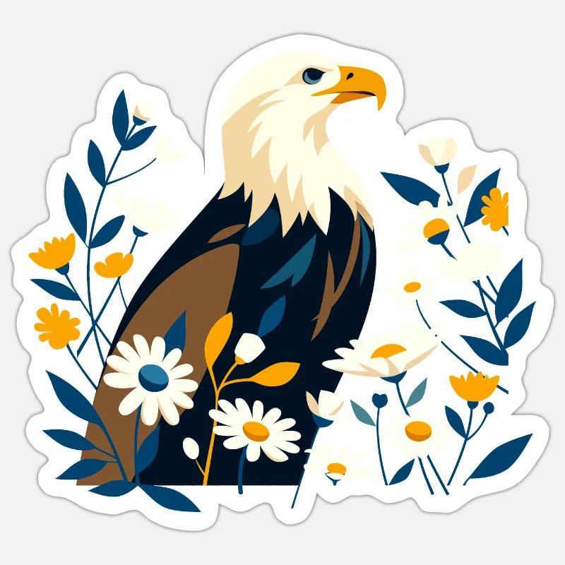 Adler mit Blumen Sticker Größe S (10 x 10 cm)