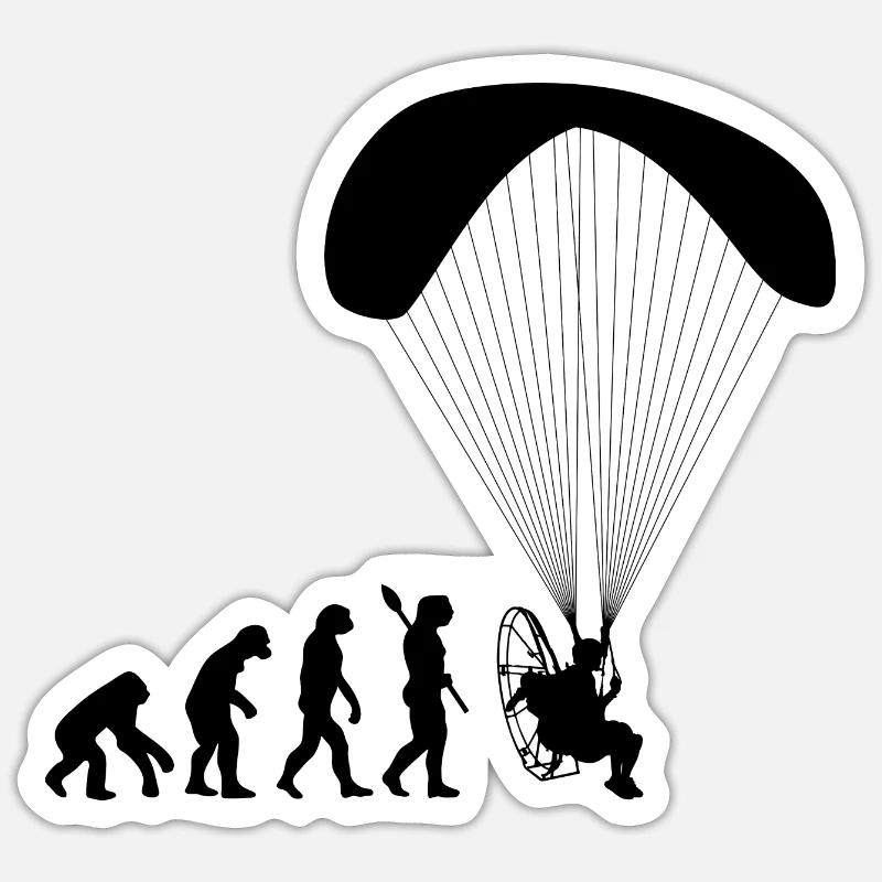 Paramoteur Évolution humaine drôle Sticker taille S (10 x 10 cm)