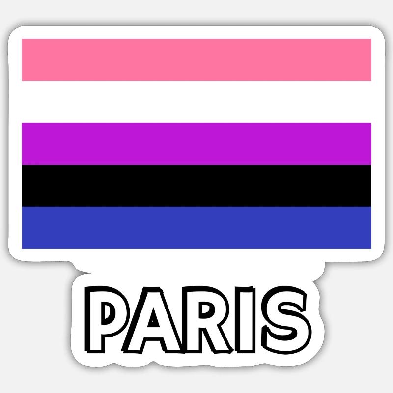 Genderfluid Pride Drapeau Paris - Sticker taille S (10 x 10 cm) - blanc mat