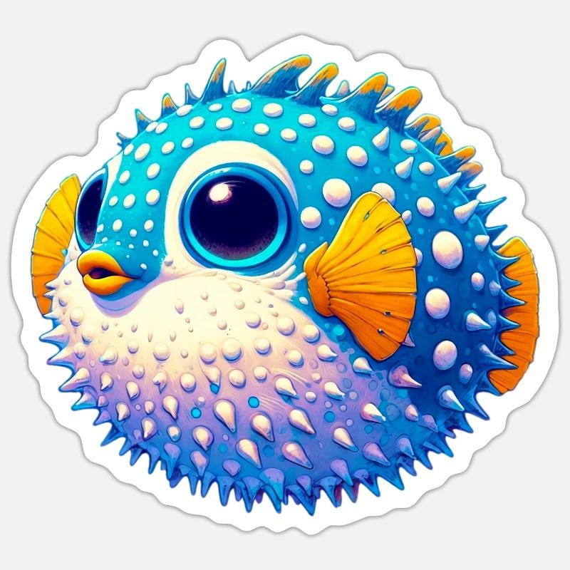 Kugelfisch - Sticker Größe S (10 x 10 cm) - Mattweiß