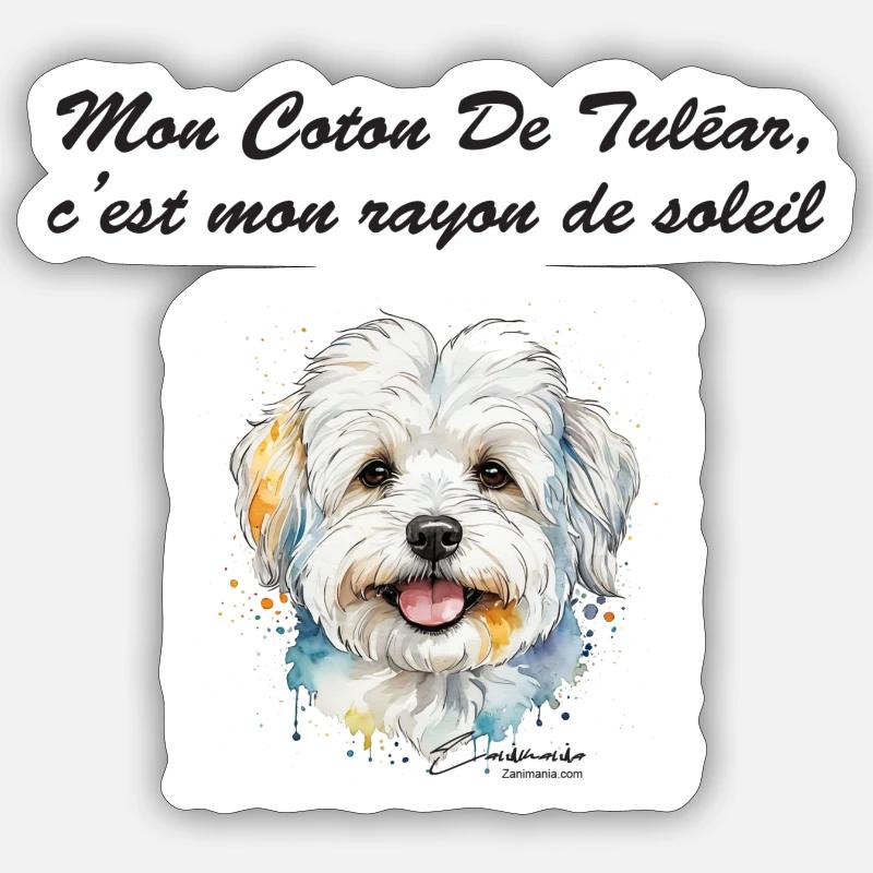 Coton de Tuléar rayon de soleil - Sticker taille S (10 x 10 cm) - blanc mat