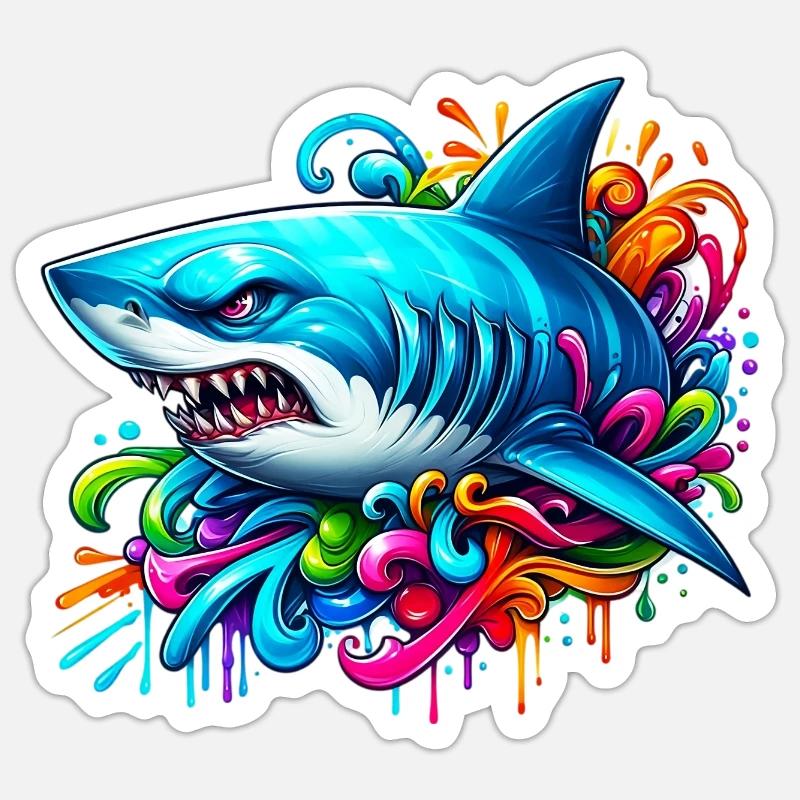 Requin - Sticker taille S (10 x 10 cm) - blanc mat
