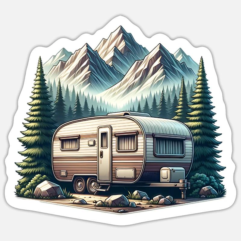 Camping Wohnwagen - Sticker Größe S (10 x 10 cm) - Mattweiß