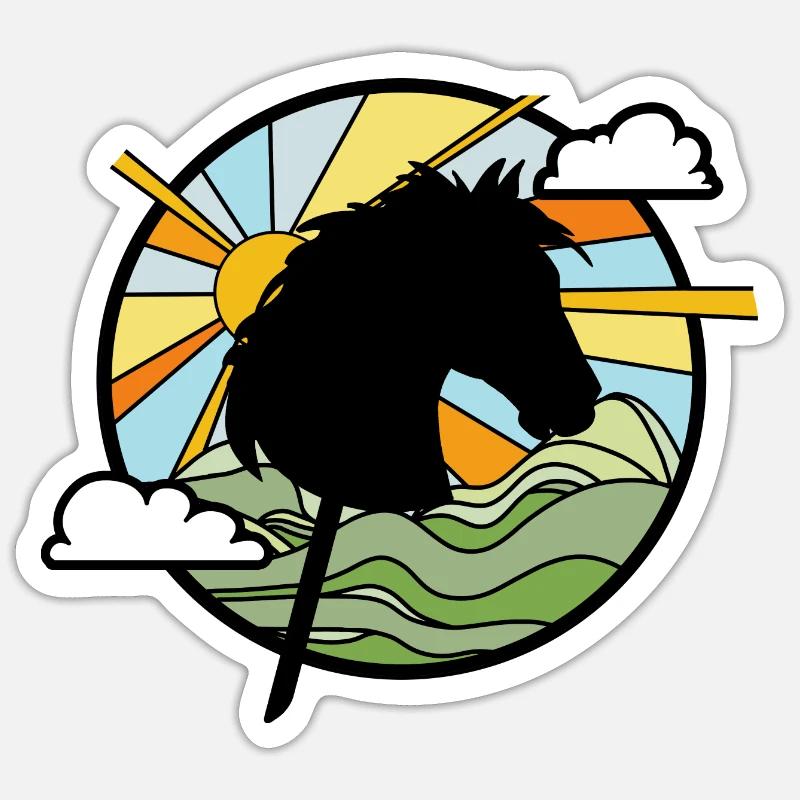 cheval de loisir- cheval de loisir - cheval sur un bâton - Sticker taille S (10 x 10 cm) - blanc mat