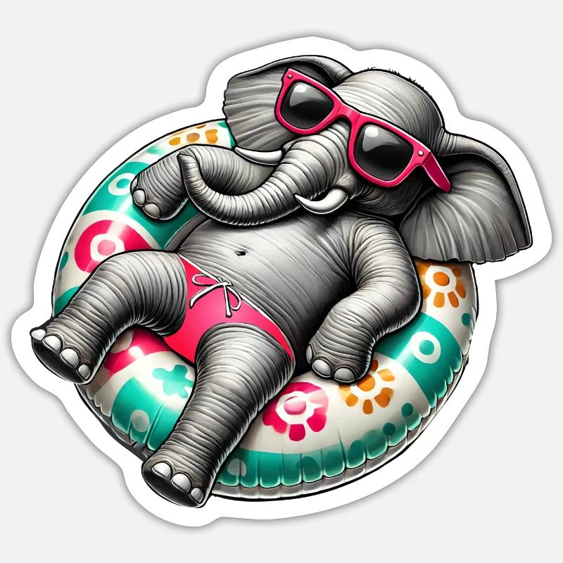 A relaxed elephant on a swimming ring Sticker size S (10 x 10 cm)
