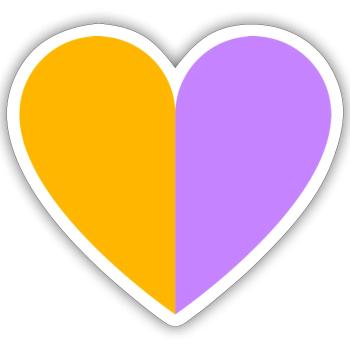 Coeur bicolore jaune-lilas - Sticker taille S (10 x 10 cm) - blanc mat - Devant
