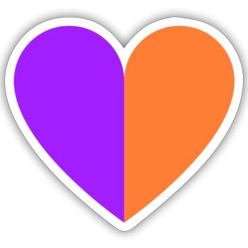 Coeur bicolore violet-orange - Sticker taille S (10 x 10 cm) - blanc mat - Devant