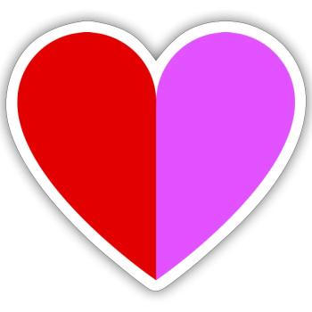 Coeur bicolore rouge-rose foncé - Sticker taille S (10 x 10 cm) - blanc mat - Devant