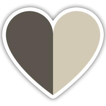 Coeur bicolore brun-beige - Sticker taille S (10 x 10 cm) - blanc mat - Devant