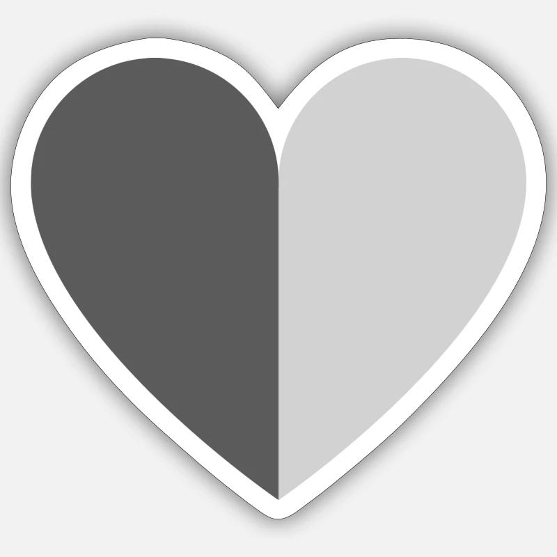 Zweifarbiges Herz dunkelgrau-hellgrau Sticker Größe S (10 x 10 cm)