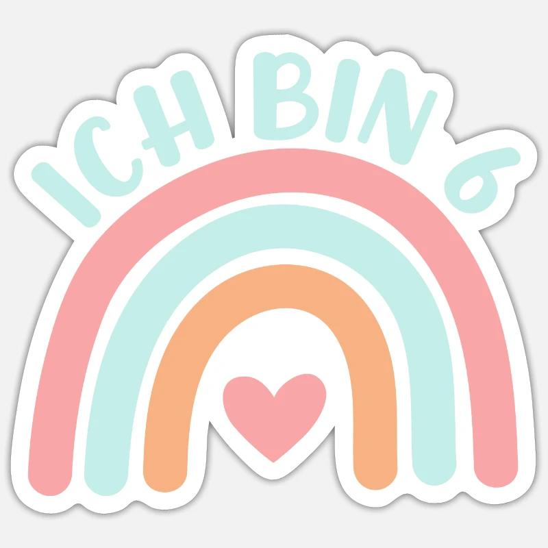 Ich bin 6 niedliche Regenbogen Design Junge Mädch Sticker size S (10 x 10 cm)