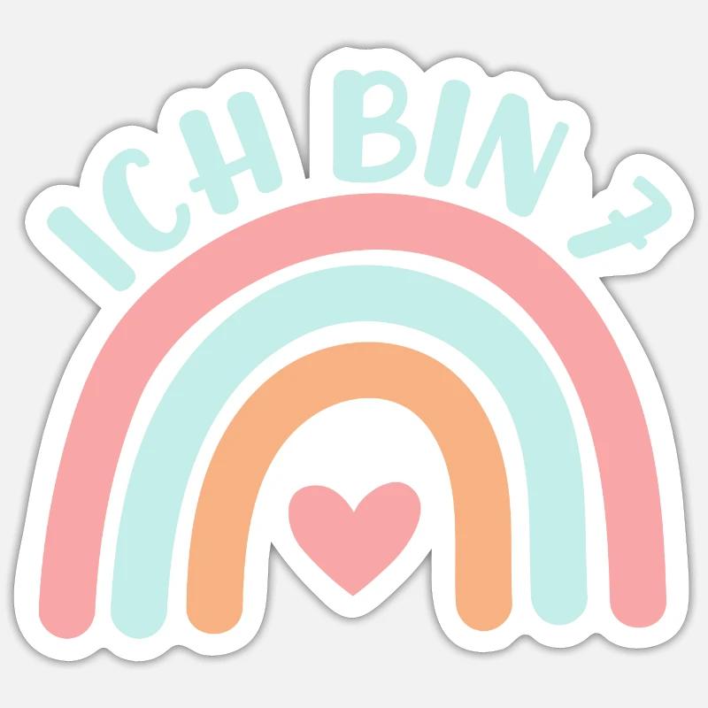 Ich bin 7 niedliche Regenbogen Design Junge Mädche Sticker size S (10 x 10 cm)