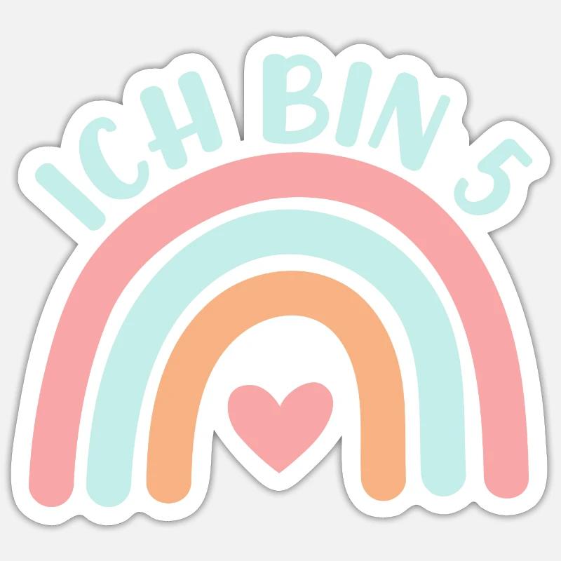Ich bin 5 niedliche Regenbogen Design Junge Mädche Sticker size S (10 x 10 cm)