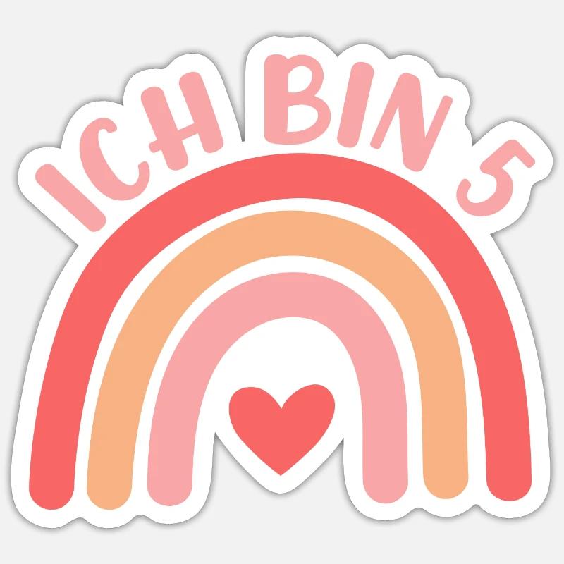 Ich bin 5 niedliche Regenbogen Design Junge Mädche Sticker size S (10 x 10 cm)