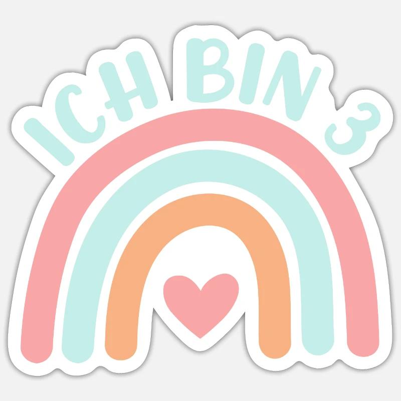 Ich bin 3 niedliche Regenbogen Design Junge Mädche Sticker size S (10 x 10 cm)