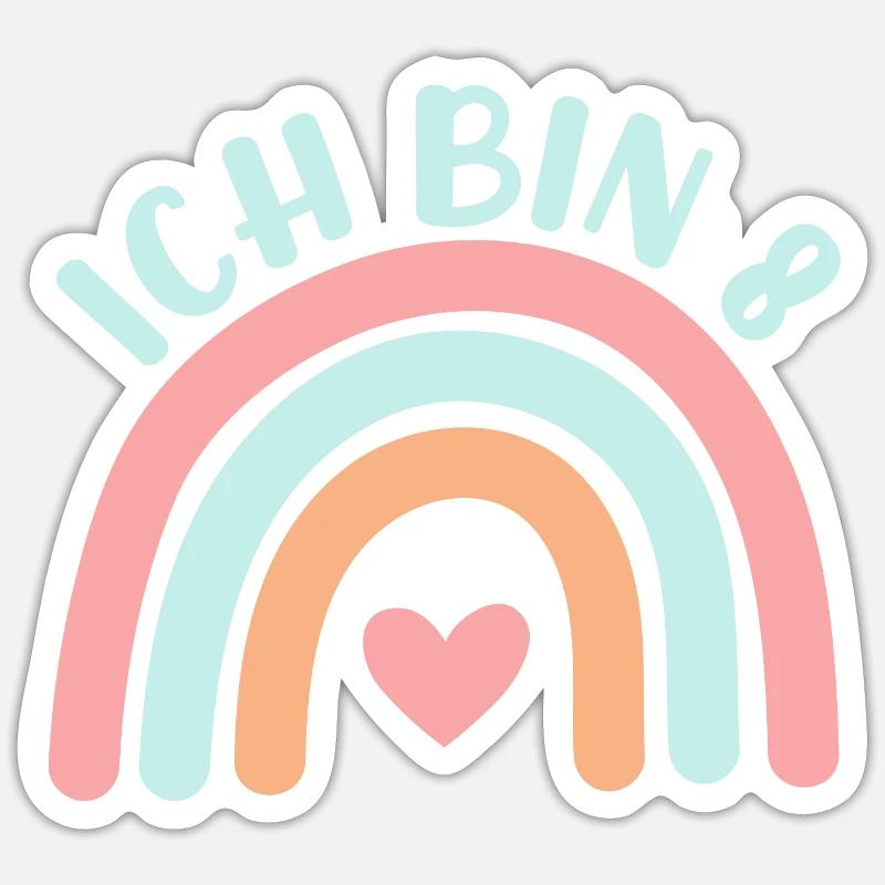 Ich bin 8 niedliche Regenbogen Design Junge Mädche Sticker size S (10 x 10 cm)