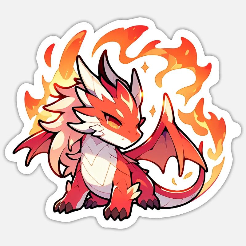 Mignon dragon de feu - Sticker taille S (10 x 10 cm) - blanc mat