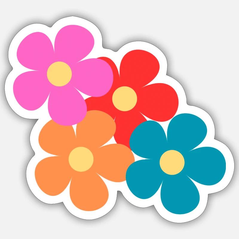 Les 4 fleurs - Sticker taille S (10 x 10 cm) - blanc mat