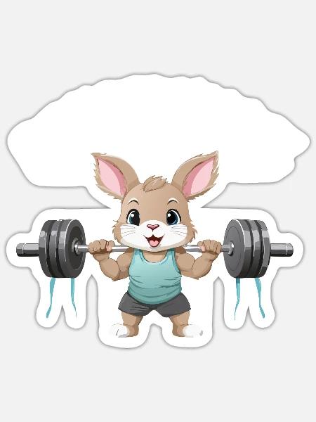 Lustiges Pumpernickel Workout Kaninchen Fitness - Sticker Größe S (10 x 10 cm) - Mattweiß
